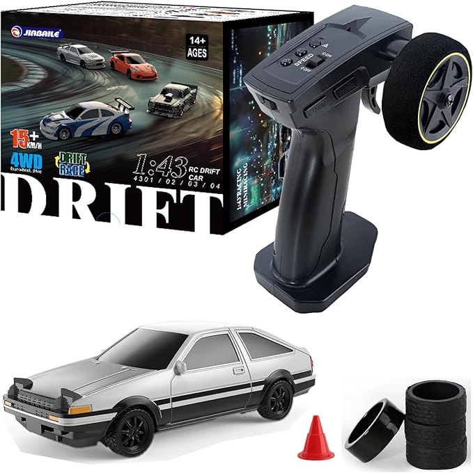 1/43 Mini RC Drift Car 2.4GHz AE86 RTR Full Proportional Remote Control Cars 4WD High Speed Racing Lights Kit and Racing Tires (4306)