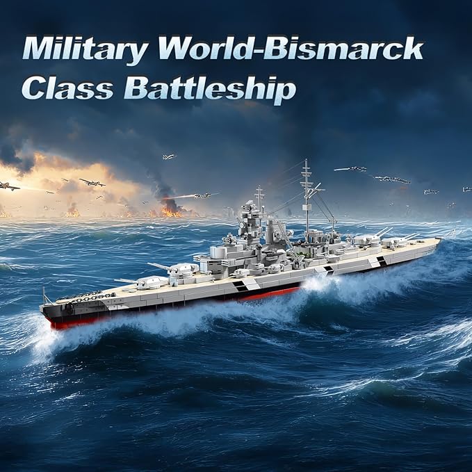 Brihappen Bismarck Battleship Building Block Sets 2686 Pcs MOC Warship Building Toys 31in German WWII Military Theme Boat Model Kit for Collection and Display Gift for Military Lovers