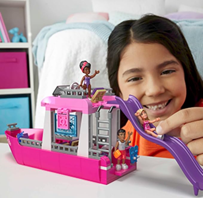 MEGA Barbie Kids Building Toy Set Malibu Dream Boat with 317 Pieces 2 Micro-Dolls and Accessories Pink Ages 6+ Years