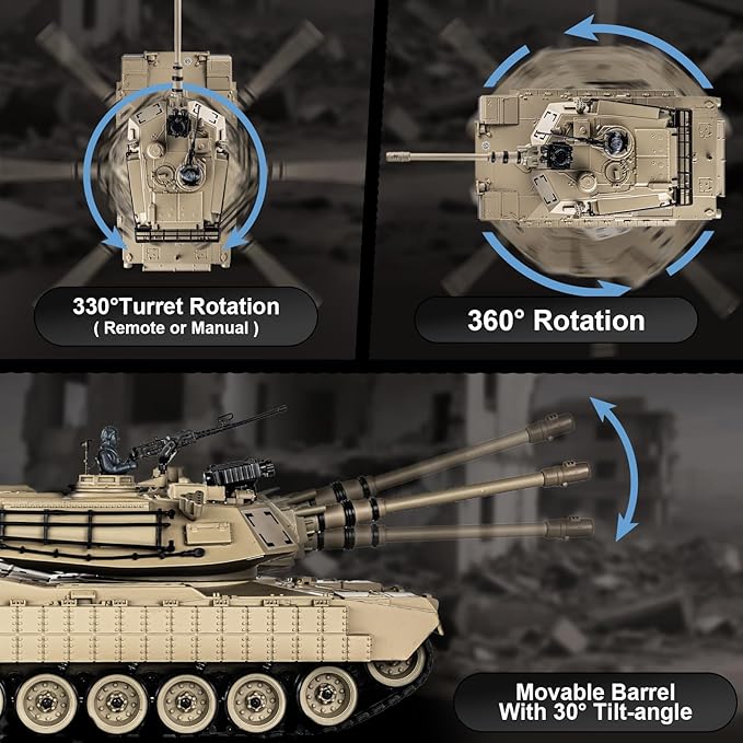 1/18 M1A2 Abrams RC Tank 2.4G Remote Control Tank That Shoot BBS with Smoke Sound and Lights 165ft Remote Control Army Model Toy Military All-Terrain Vehicle for Kids &amp Adults
