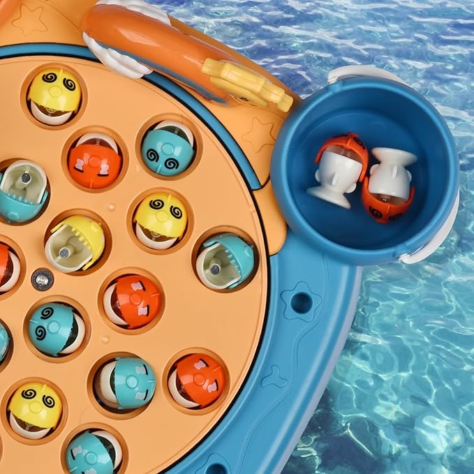 Magnetic Fishing Game Set - 21 Fish and 6 Poles Rotating Toddler Board Games with Music Switch Fine Motor Skills Fishing Toys for Kids and Toddlers 3 4 5 6 7 8 and Up