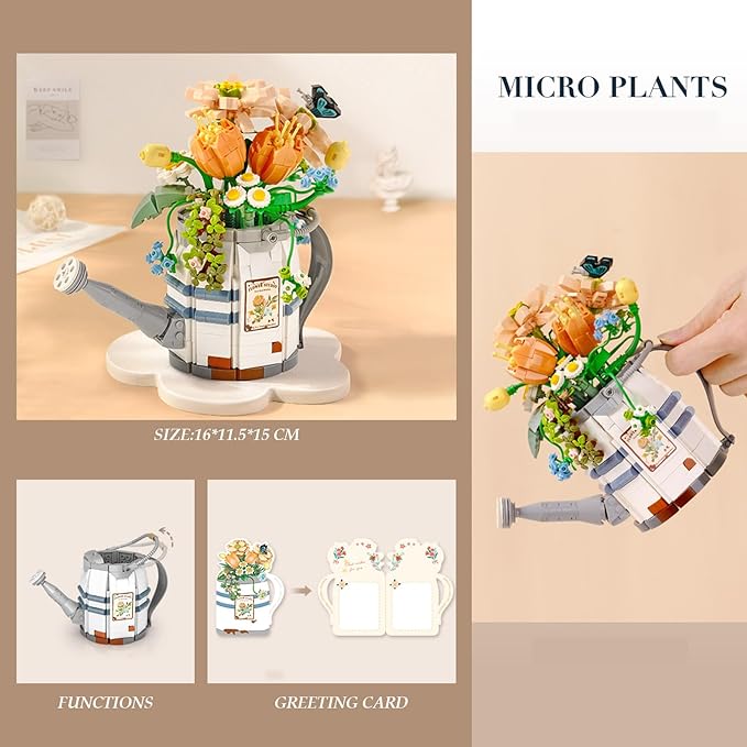 Mini Building Blocks Watering Pot Bonsai Plant Model SetCreative DIY Simulation Particle Flower Succulent Botanical Collection Construction Building Bricks ToyHome Decor