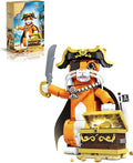 Pirate Captain Cat Building Set for Adults Compatible with Lego Set 1424PCS Orange Cat with Treasure Chest &amp Pirate Hat Adventure Collection Gifts for Animal Lovers