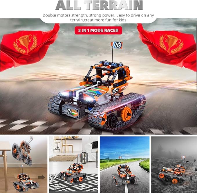 3-in-1 STEM Remote Control Building Kits - Tracked Car/Robot/Tank - 2.4Ghz Rechargeable RC Racer Toy Set Gift for 8-12 14 Year Old Boys and Girls Best Engineering Science Learning Kit for Kids 392pcs