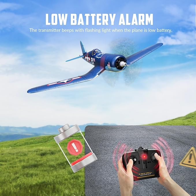 Volantexrc Brushless RC Planes 4 Channel F4U Corsair RTF RC Airplane Fighter 6-Axis Gyro wiih 3 Flight Modes One-Key Aerobatic Wingspan 500mm Fuselage 396mm with 3 Batteries Ideal Park Flyer