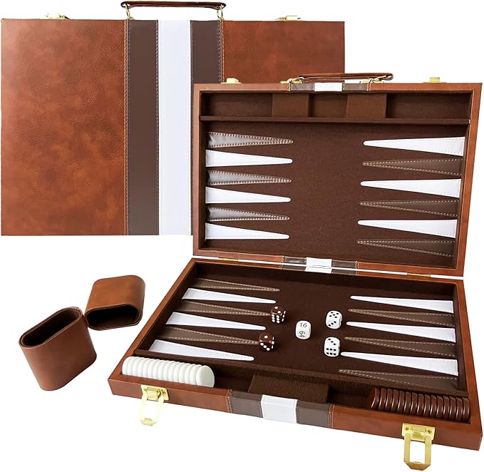Large Backgammon Sets for Adults Classic Board Games Portable and Travel Backgammon Set with Premium Leather Case (15 Inch)