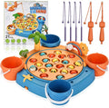 Magnetic Fishing Game Set - 21 Fish and 6 Poles Rotating Toddler Board Games with Music Switch Fine Motor Skills Fishing Toys for Kids and Toddlers 3 4 5 6 7 8 and Up