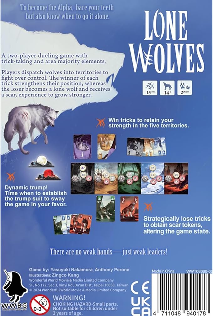 Wonderful World Board Games: Lone Wolves - Trick-Taking Area Control Board Game Head-to-Head Dueling Card Game Ages 14+ 2 Players 15+ Minutes