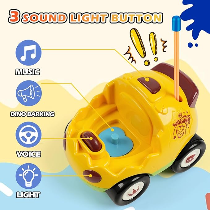 2-Pack Remote Control Dinosaur Toy Car for Kids - Birthday Gifts for Boys Toddlers Ages 18+ Months 2 3 4 5 Year Old Dino RC Vehicle with Lights and Music