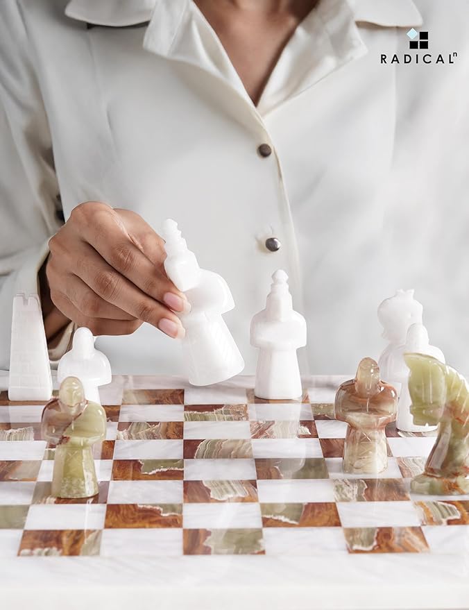 Radicaln Marble Antique Chess Set 15 Inches White and Green Handmade Chess Sets for Adults -1 Chess Board &amp 32 Chess Pieces - Board Chess Game 2 Player