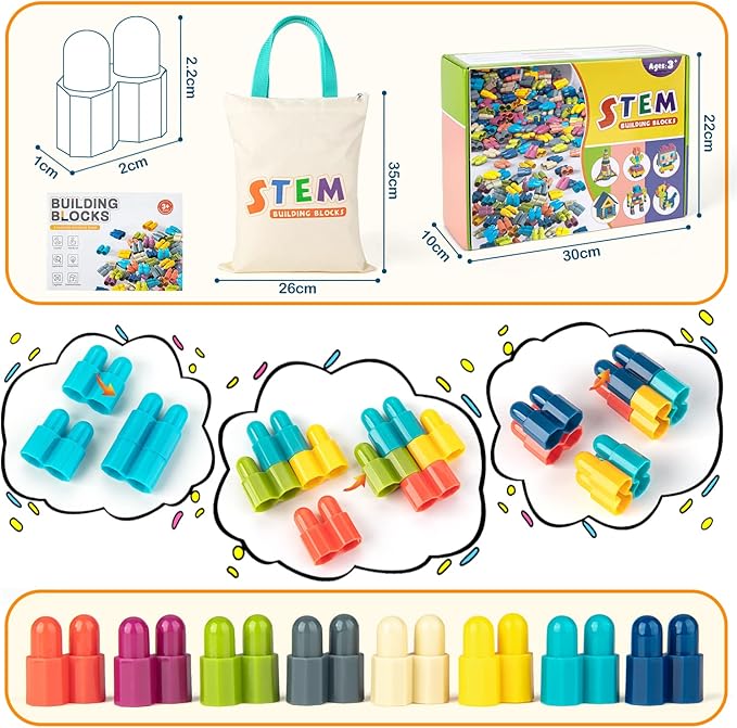 Tigerhu Kids 1120pcs Building Blocks Set Educational STEM Building Toy Construction Block Toys Set Learning Playset Kit for Boys Girls Child Brain Development Preschool Kindergarten Toy Age 3+