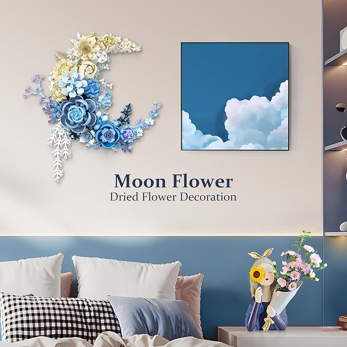 Flower Building Set for Adults Crescent Moon Botanical Art Display Creative Floral Home Décor for Table or Wall Gift for Flower Lovers