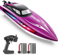 Remote Control Boat for Adults 25+ KMH Fast RC Speed Boat with LED Light for Kids Self-righting Demo WF17 Ideal Pools and Lakes Toys 2 Rechargeable Batteries for 30-40 Mins Purple