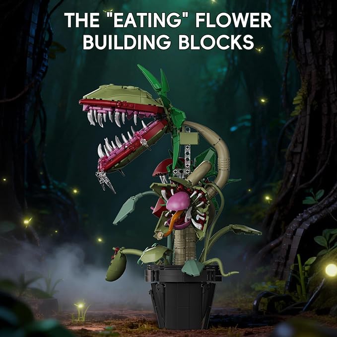 Carnivorous Monster Plant Building Set Venus Flytrap Model Kit for Adults &amp Teens Articulated Cannibal Flower with Do Not Touch Pot Creative Botanical Decor &amp Gamer Room Display Gift