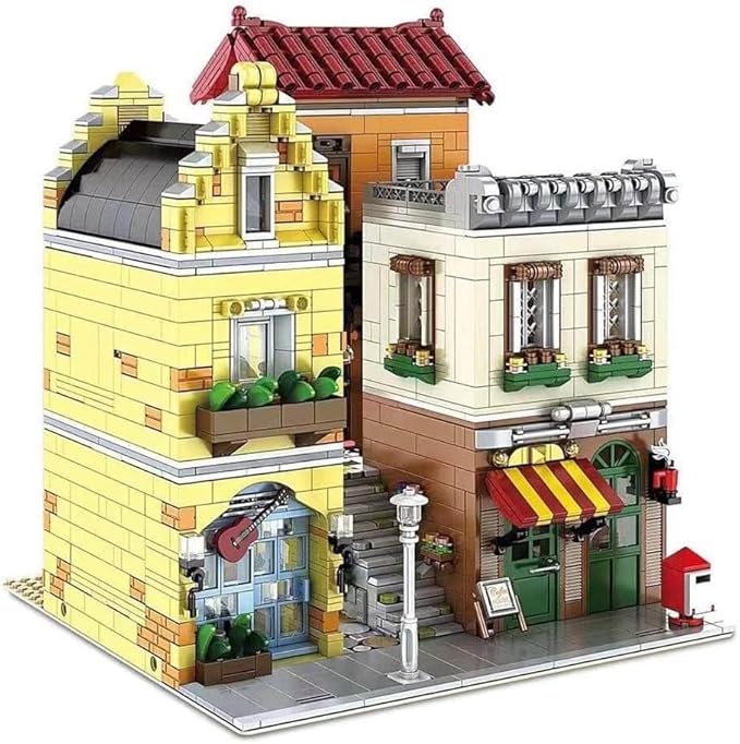 General Jim's Music Store &amp Coffee Café Street View Modular City Building Block Set 3103 Pieces with Light Kit European Style Architecture Display Model | GJ LMS
