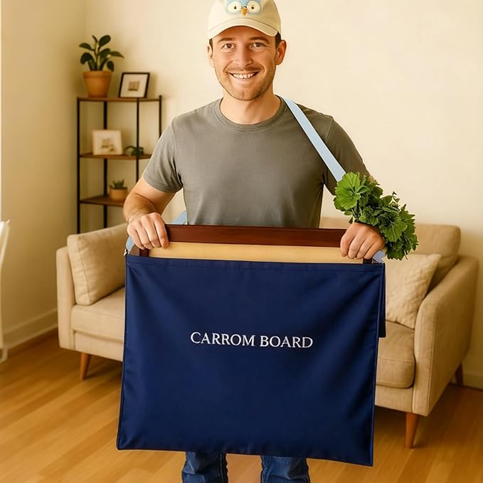 37.5 x 37.5 Carrom Board Cover Storage Carry Bag Canvas Padded Nylon Adjustable Strap and Two Accessory Pockets for Protecting Transport Board Stands Carrom Kits for Christmas