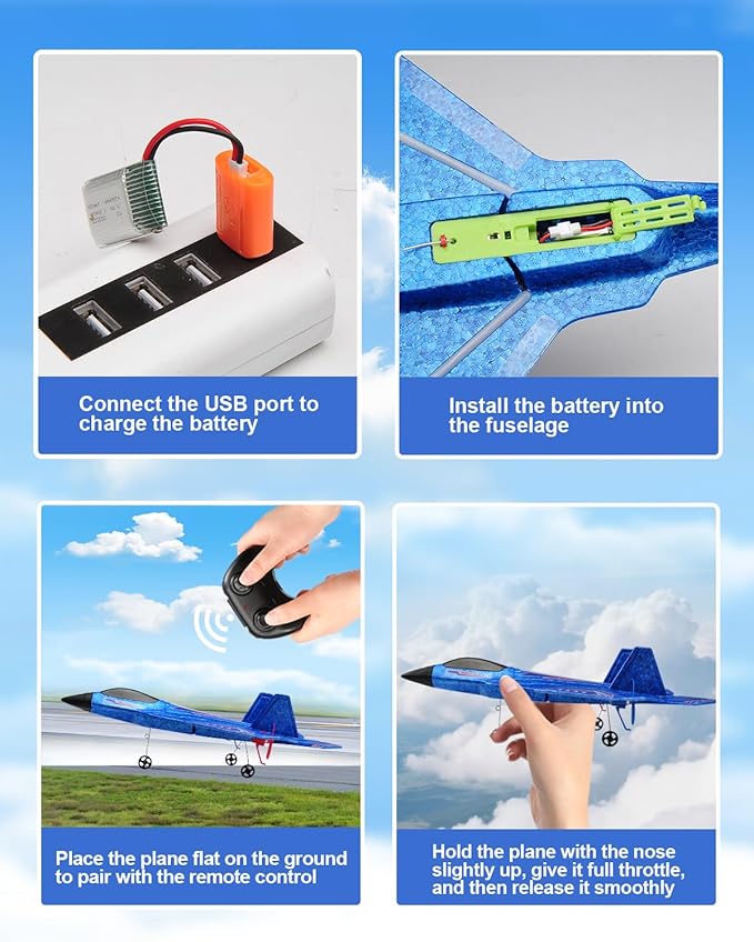 F22 RC Airplane Easy to Fly - 2.4GHz Remote Control Fighter Jet with Gyro Stabilizer &amp LED Lights 2 Batteries Foam RC Glider for Kids Boys Adults Beginners (Blue)