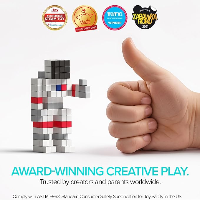 PIXIO Coffee - Tiny Magnetic Blocks Building Toy in The Pixel Art Style with Free App - 5/16 Plastic Cubes with 6 Magnets Inside - Open Ended Toy - Creativity Kit for Ages 6+ - 60pcs