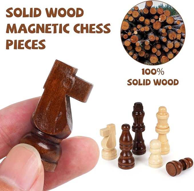 Magnetic Travel Chess Set 12-inch Wooden Magnetic Chess Board 2 Extra Queen Folding Chessboard for Storage Toys &amp Games for Adults Vintage Chess Game – Family Board Games Educational Toy Sets