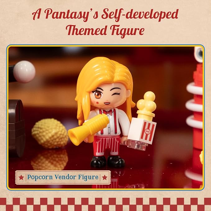 PANTASY Popcorn Machine Building Set Vintage Popcorn Maker Model with Interactive Crank Realistic Popcorn Pieces Character Figure and Collectible Display Design for Adults and Retro Lovers