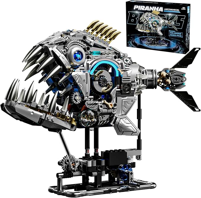 Mechanical Piranha Building Block Kit Hand-Crank Gear Multi-Joint Motion Toy for Boys Girls and Hobbyists Ideal for STEM Classrooms or Gift Giving