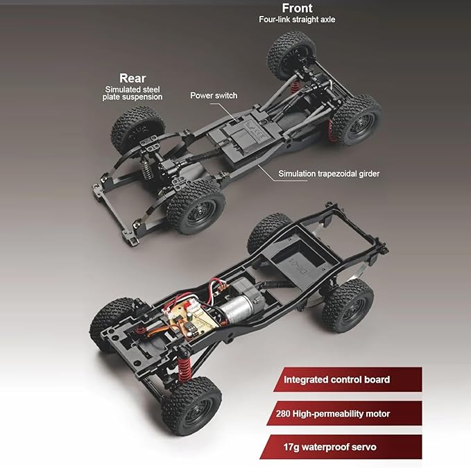 RC Truck 1/12 RC Rock Crawler MN-82 4x4 Off Road RC Pickup Truck 2.4GHz Proportional Throttle Steering All Terrain Remote Control Car RTR with Headlights and 2 Batteries for Adults (Red)