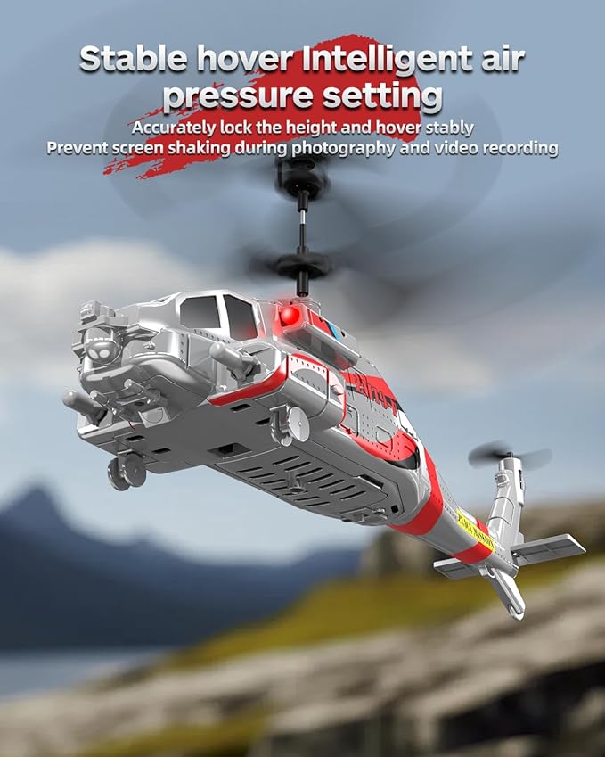 RC Helicopter with 10 Missiles LM19-F 2.4GHz Remote Control Helicopter for Beginners and Adults LED Lights Altitude Hold One-Key Take Off Gifts for Military Fans (2 Batteries)