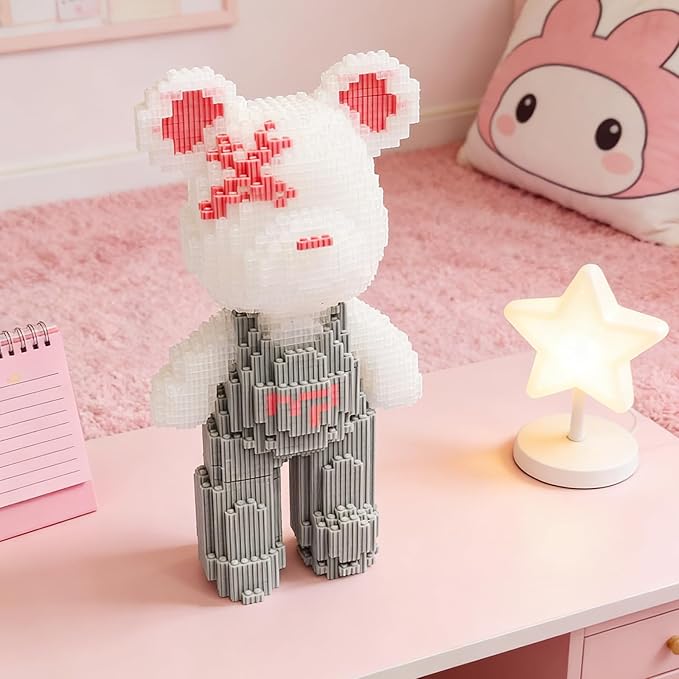 Gray Glowing Bear Building Blocks (2850 PCS) 3D Micro Animal DIY Bear Building Blocks for Adults &amp Teenager Creative Toys Ideal Gift for Family &amp Friends