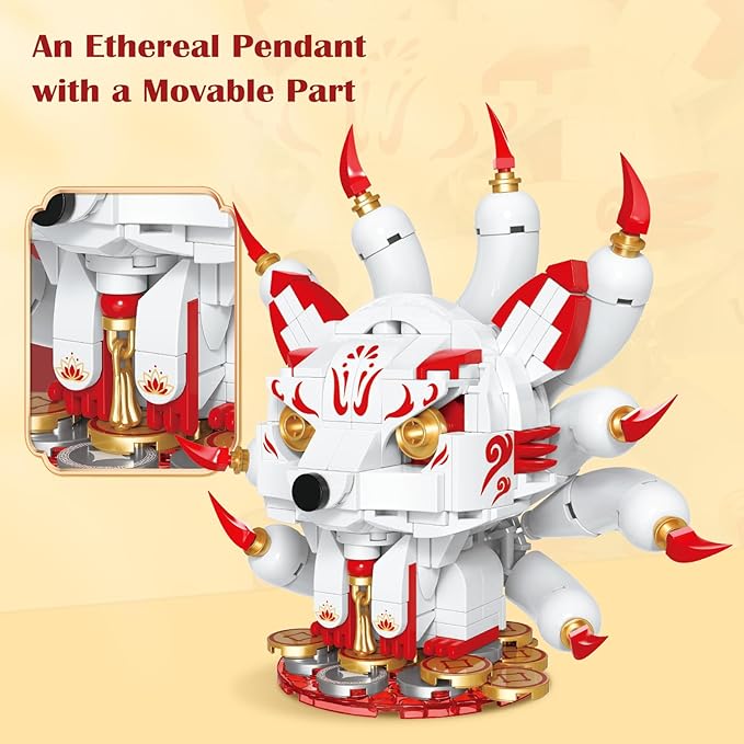 Mythical Nine-Tailed Fox Building Kit Poseable Tails Model Set for Desk Decor and Creative Gift