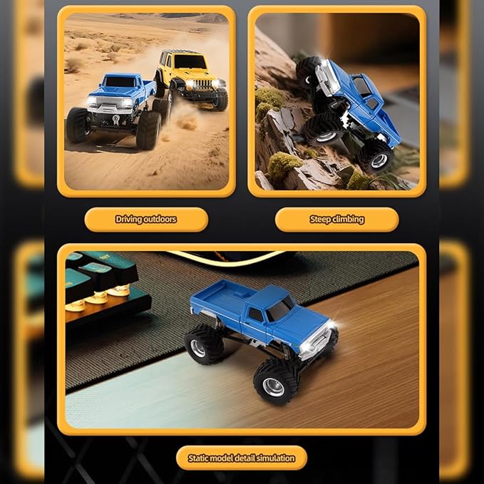 RC Crawler Truck 1/36 Scale 2.4G 4WD Full Proportional RC Off-Road Car Model with Realistic LED Lights Long Battery Life Hobby Car Gift for Adults (RTR Version/Blue)
