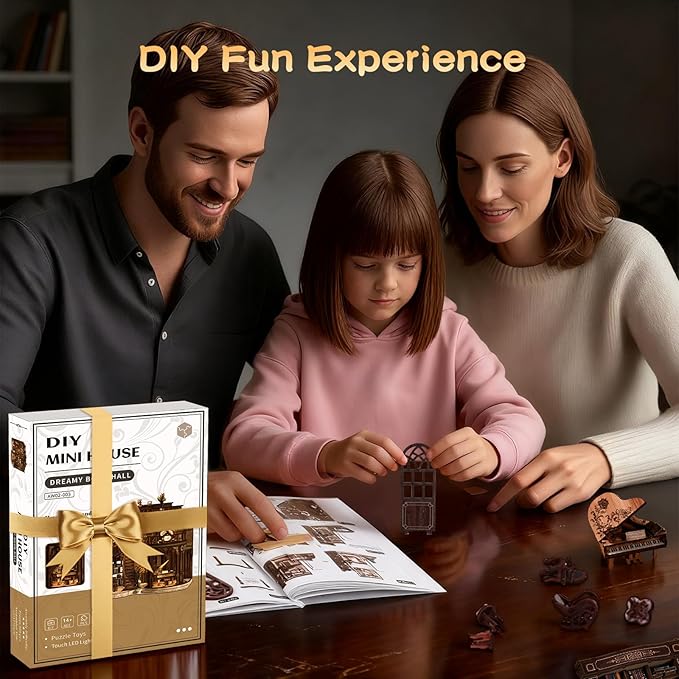 Book Nooks for Adults DIY Miniature Dollhouse Book Nook Kit Model Kits Craft Kits for Adults 3D Wooden Puzzle Book Nook Craft Bookshelf Decor Adult Craft Kits Gift with Led Light