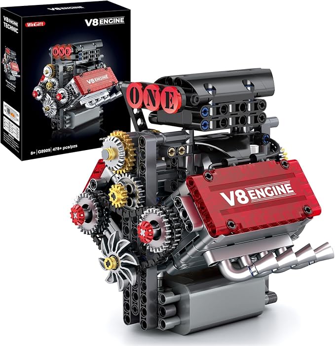 V8 Engine Building SetV8 Engine Model kit that RunBuild Your Own STEM Mini V8 Model Engine Kit with Battery and Motor8-Cylinder Car Engine Building Engineering Toys for Kids Adults(478PCS)