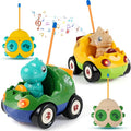 MagicKidz Dinosaur RC Car for Kids - 2-Pack Remote Control Dino Toy Cars for Boys Toddlers Ages 18+ Months 2 3 4 5 Year Old Birthday Gifts with Lights and Music