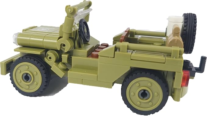 General Jim's WW2 US Army 4x4 Vehicle &amp Artillery Set Army Green Military Trucks with Tow Cannons 2 Figures &amp Custom Weapons Brick Building Set for All Building Levels Compatible with Major B