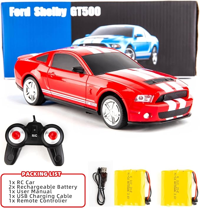 BDTCTK Remote Control 1/24 Ford Mustang Shelby GT500 RC Model Car Toys for 6+ Kids and Adults Red