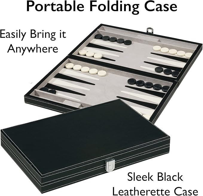 Mainstreet Classics by GLD Products 15-Inch Backgammon Board Game Set Black/White55-0619