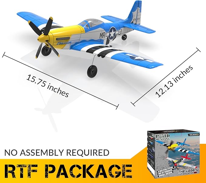 VOLANTEXRC RC Plane 4 Channel P51D Mustang Remote Control Airplane Fighter RTF with 6-Axis Gyro 3 Modes Easy to Fly 2.4GHz Radio Controlled Aircraft for Beginners &amp Adults (Blue)