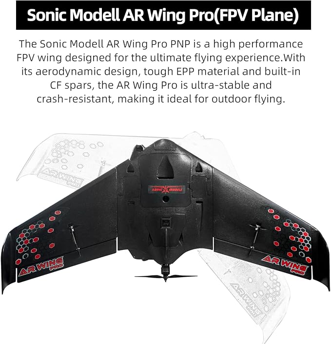 Buddy RC Sonic Modell AR Wing Pro Airplane FPV Plane with 1000MM Wingspan Easy Controlled Plane for Skilled Adults (PNP Version Black)