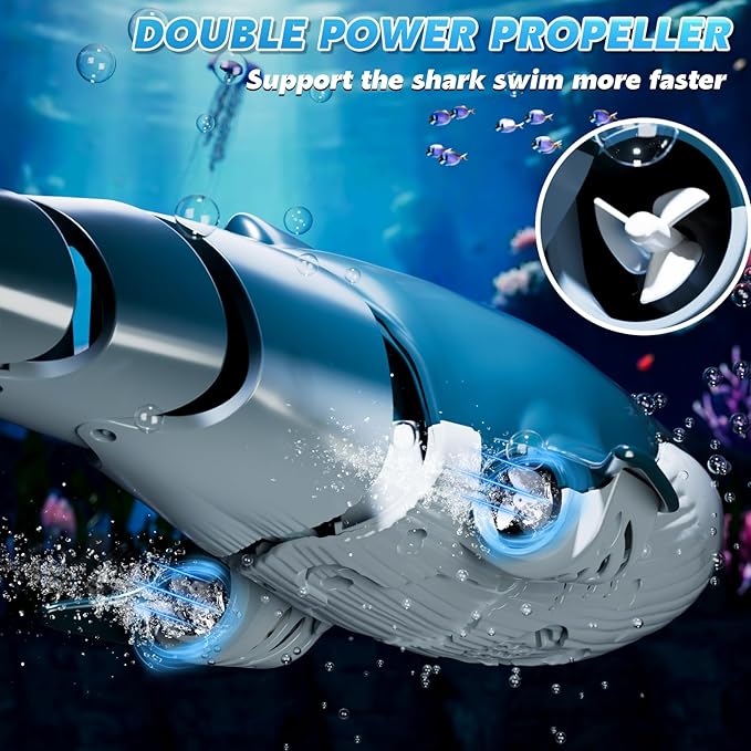 Remote Control Whale Shark Toys for Boys Kids 1:18 Scale High Simulation Shark for Pool 2.4Ghz Electric RC Shark Boat Fish Toys with Light &amp Spray Toy Shark Gifts for 6 7 8 9 Year olds Kid Boy
