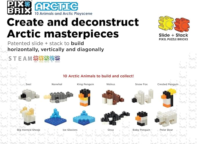 Pix Brix Pixel Art Puzzle Bricks - Animals and Artic Pixel Play Scene 1906 Pieces - Interlocking Building Bricks Create North Circle Scene Without Water or Glue - Stem Toys Ages 6 Plus