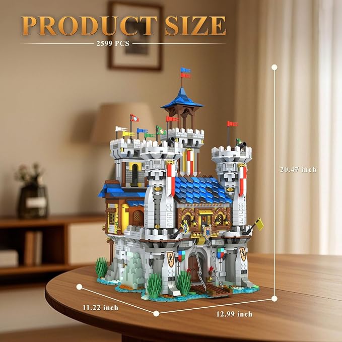 Reobrix Medieval Castle Building Sets for Adults Medieval Architecture Set with Light Collectible Model or Home Office Decor Street View House Building Kits 66006