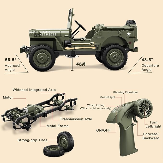 Skymaker 1/10 RC Crawler Willys Jeep Toy 2.4GHz 4x4 Off-Road Rock Crawler RTR with 2 Batteries All Terrain Remote Control Truck Vehicle for Kids &amp Adults