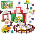 Building Blocks for Toddlers 1-3-5 Farm DIY Big Classic Building Bricks Toys Set for Kids Ages 2-4-5-8 With Barn Animals Truck Compatible With All Major Brands Gift Toy for 3-5 Boys Girls 74 Pcs