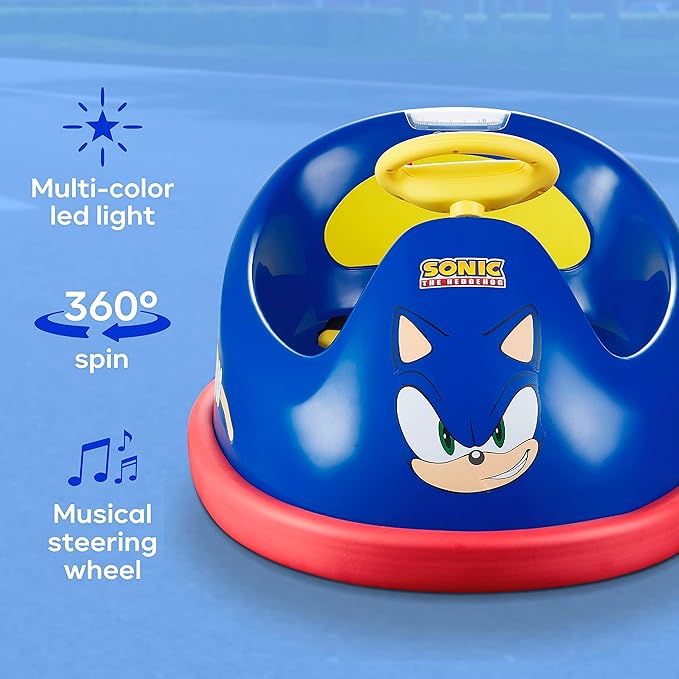 Sonic The Hedgehog Bumper Car for Kids 2 Speed Electric Vehicle Toddler Bumper Car with Remote Control and 360 Degree Turning 6V Motor LED Lights Gifts for Toddlers Large