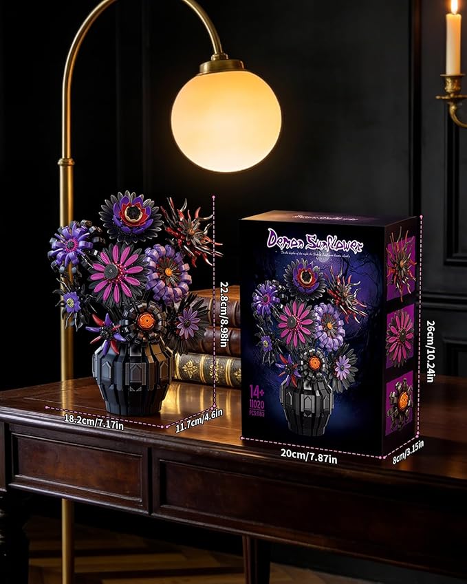 Dark Sunflowers Building Set with Vase Gothic Purple Flowers Van Gogh Sunflower for Home Decor Compatible with Lego Sunflower Botanicals Collection for Adults 1183 PCS