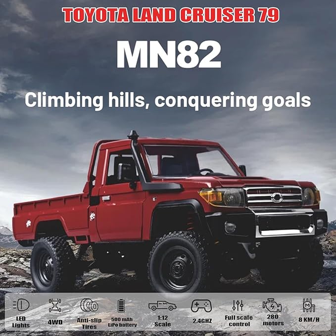 RC Crawler 1:12 Scale MN82 RC Crawler 4WD LC79 Land Cruiser Rock Crawlers with Lights Speed Adjustment Servo Tires 2.4Ghz RTR RC Rock Truck for Teens Adults(Yellow)