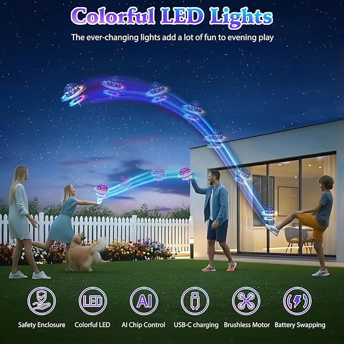 2025 Flying Orb Ball Cosmic Globe 3D Bouncing &amp Hover Spinning Floating Ball Toy with Dazzling RGB Lights Outdoor Ball Cool Toys Gift for Boys Girls Ages 6 7 8 9 10+(Silver)