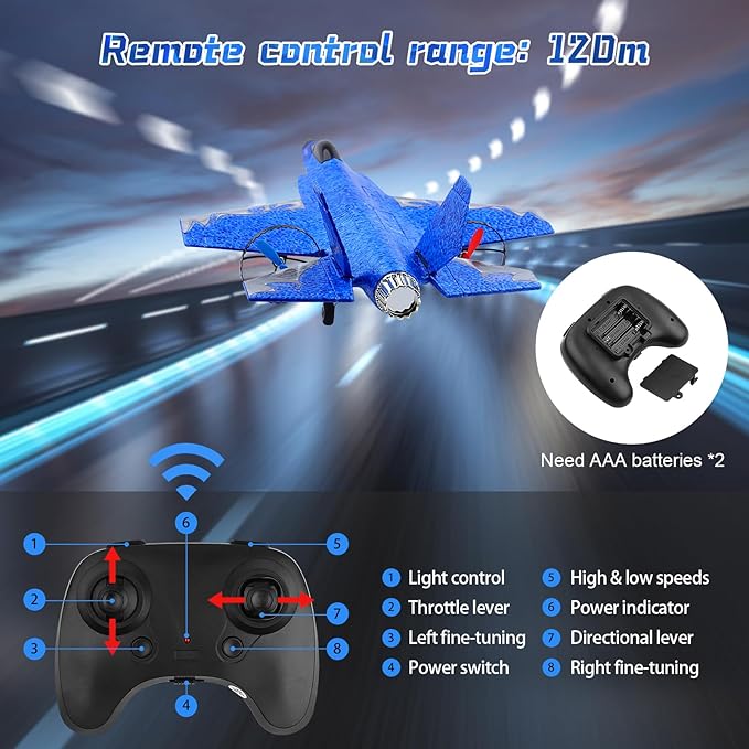RC Plane 2CH RC Airplane Toys HW39 Fighter 2.4GHz Remote Control Plane RTF for Beginner Kids and Adults F35 Aeroplane with Night Lights USB Charging (Blue)