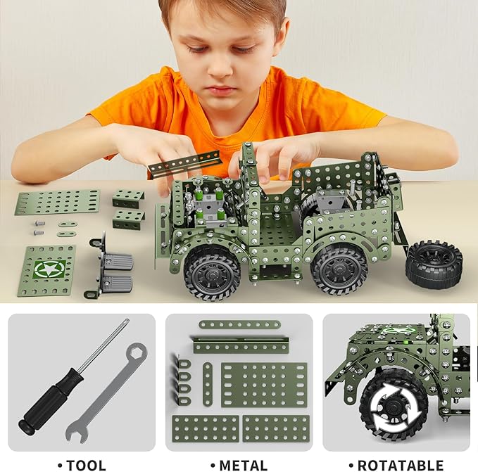 Lucky Doug STEM Building Projects Model Truck Set - Building Toys for Kids Ages 8-12 Assembly Science Army Toys for Boys 8 9 10 11 Years Old