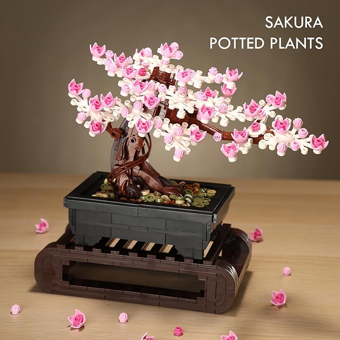 Vamuss 3-In-1Le-go Bonsai Tree Building SetCherry Blossom Tree Building SetDIY Plant Model Botanical Collection Design Kit for AdultsCreative Gift for Home Décor and Office Art